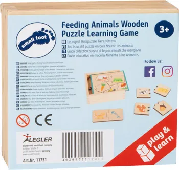 11731 legler small foot Lernspiel Holzpuzzle Tiere fuettern Verpackung