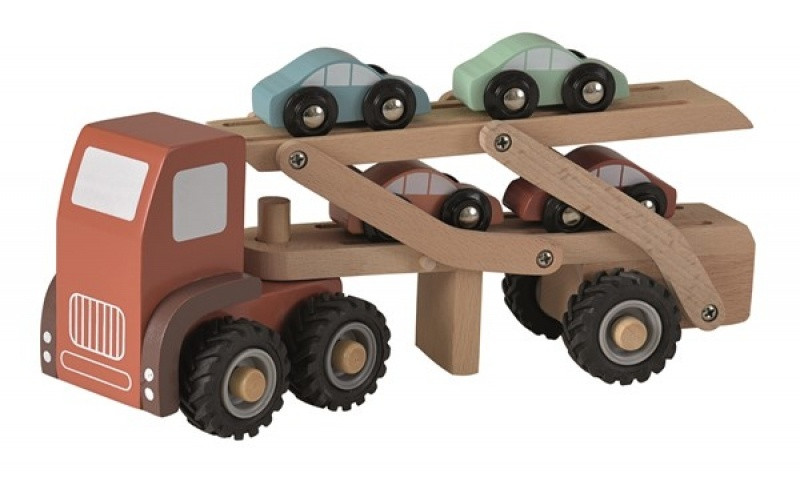 imagine Jucarie din lemn - Camion cu masini culori pastel
