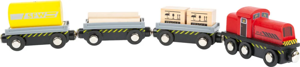 Imagine 7: Trenulet de jucarie din lemn – Depozit de marfa – cu accesorii