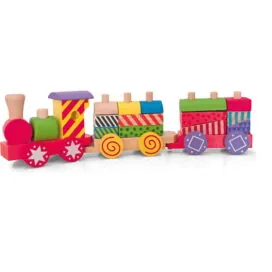 imagine:Trenulet copii din lemn, cuburi din lemn de stivuit