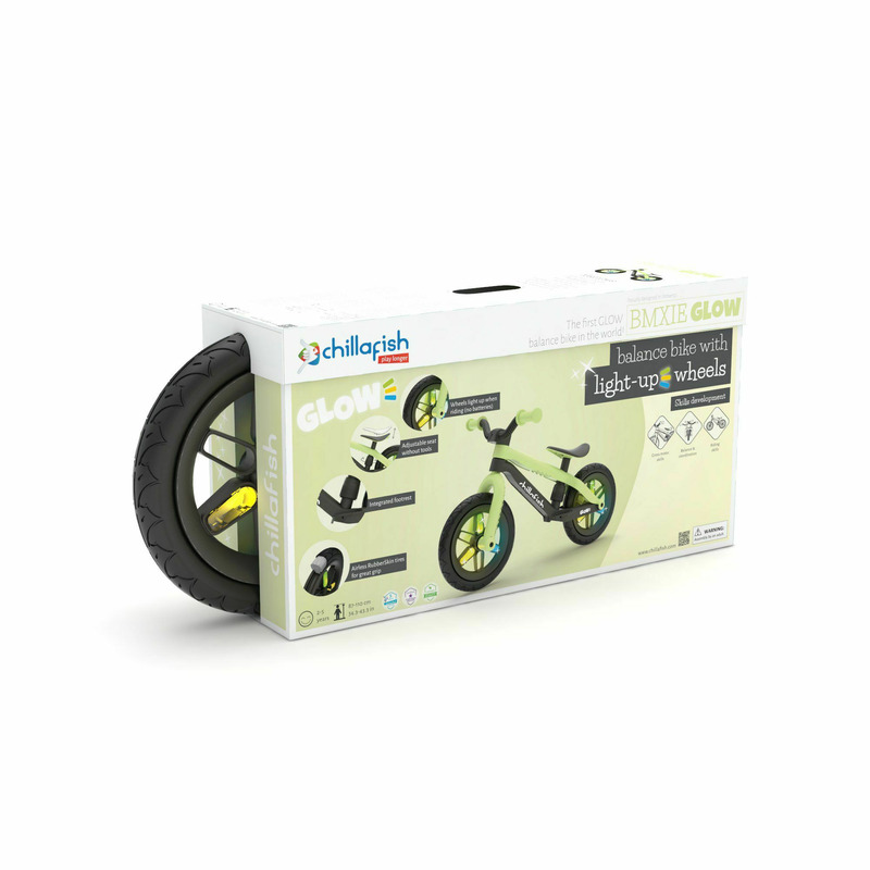 bicicleta de echilibru bmxie glow cu suport pentru picioare si frana integrate cu spite luminoase cu sa reglabila greutatate 3 8 kg 12 inch pentru 2 5 ani chillafish pistachio 2523380 4