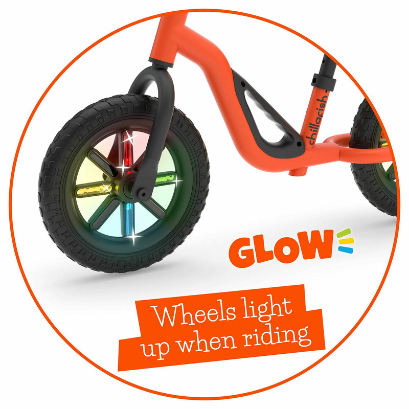 bicicleta de echilibru usoara charile glow cu ghidon si sa reglabile cu spite luminoase greutate 2 5 kg cu roti din spuma eva 10 inch pentru 18 luni 48 luni chillafish orange 2522915 4