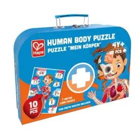 Puzzle pentru copii - Corpul Uman (61 piese). Cei mici sunt fascinati de corpul uman - urmariti-va copilul cum invata totul despre el singur cu acest puzzle de anatomie frumos ilustrat pentru copii. Aceasta jucarie educativa ajuta copilul sa invete prin joaca. Isi lucreaza abilitatile de rezolvare a problemelor in timp ce aranjeaza piesele de puzzle