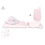 Set prosop cu gluga si manusa de baie bebelusi,Baby Shower Pink