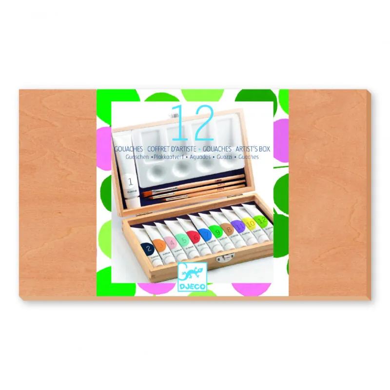 Cutia artistului cu 12 tuburi culori guase Djeco 1