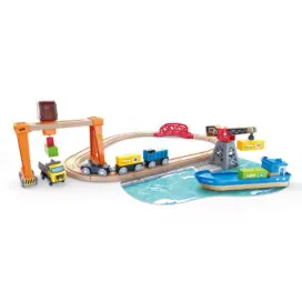 imagine:Trenulet din lemn, Set cu trenuri, vapoare si camioane, Hape