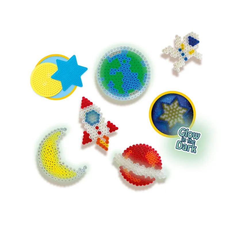 Set creativ copii - Astronomie cu Margele de calcat luminoase - puteti folosi acest set de margele care straluceste in intuneric pentru a face diferite stele