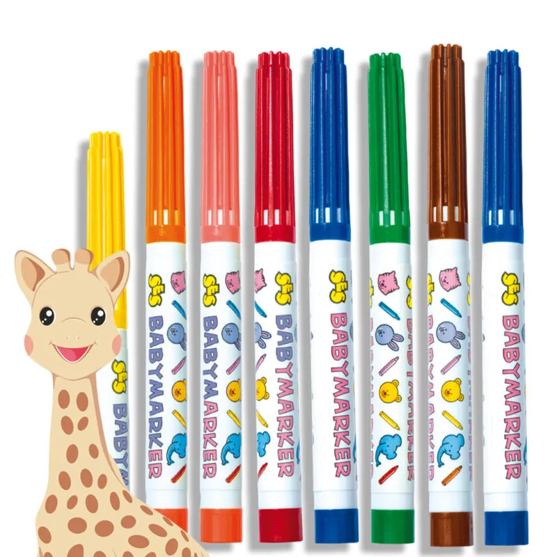 Mestesuguri distractive cu Sophie la girafe! Aceste markere pentru copii sunt extrem de sigure si sunt special concepute pentru cei mai tineri artisti. Varful rotund