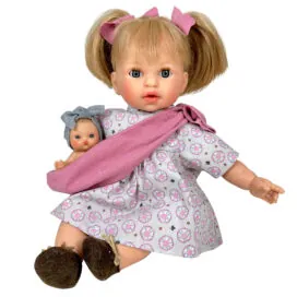 imagine:Papusa Nines D'Onil, Alex cu bebe, cu sunete, cu parul blond, ambalata in cutie, cu miros de vanilie, 40 cm