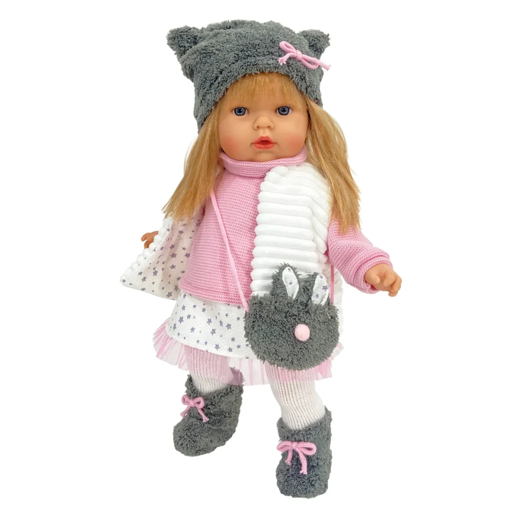 imagine:Papusa Nines D'Onil, Tita, cu parul blond, cu haine de iarna, cu miros de vanilie, 45 cm