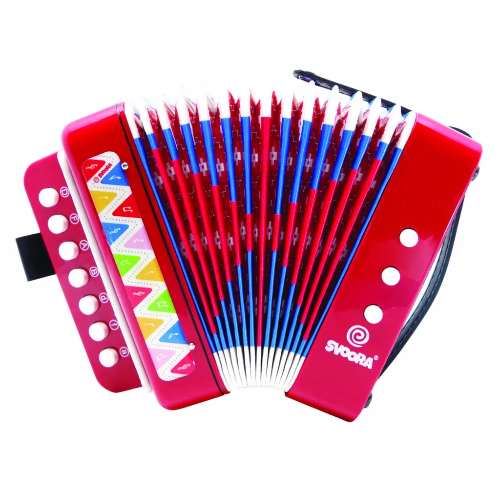 Instrument muzical acordeon rosu