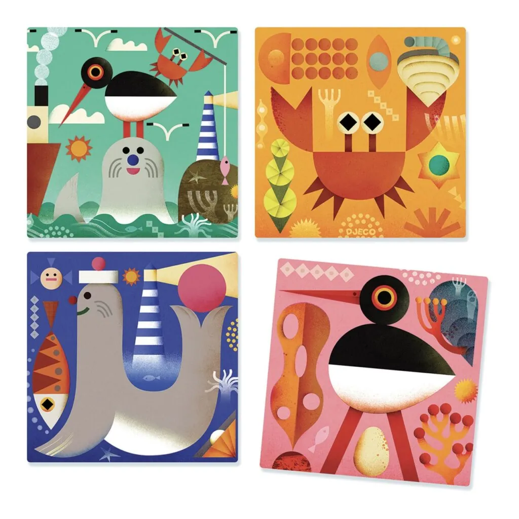 Puzzle din cuburi de lemn Animale marine