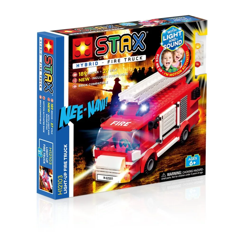 Jucarie Stax - Set constructie cu lumini si sunete - Masina de pompieri (varianta mare) - Seturi de constructie Open Brick Source