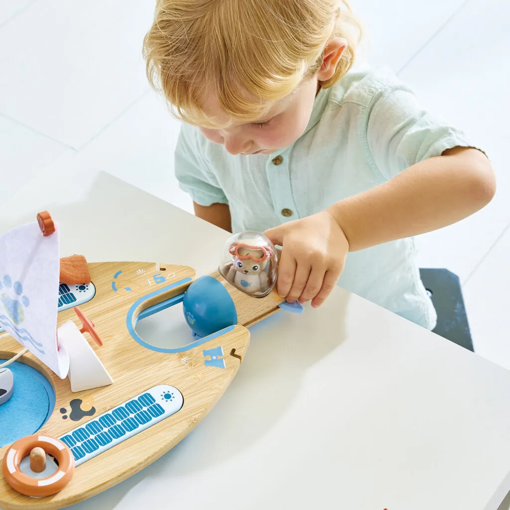 Jucarie din lemn - Catamaran (18 piese) - Green Planet Explorers Hape 2