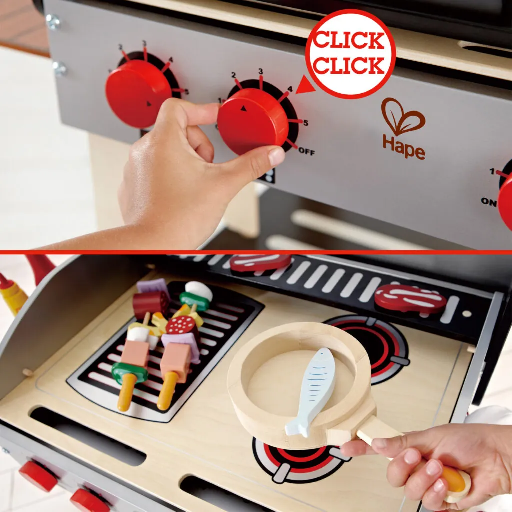 Jucarie din lemn - Gratar gourmet cu mancare (22 piese) - Jucarii accesorii bucatarie Hape 6