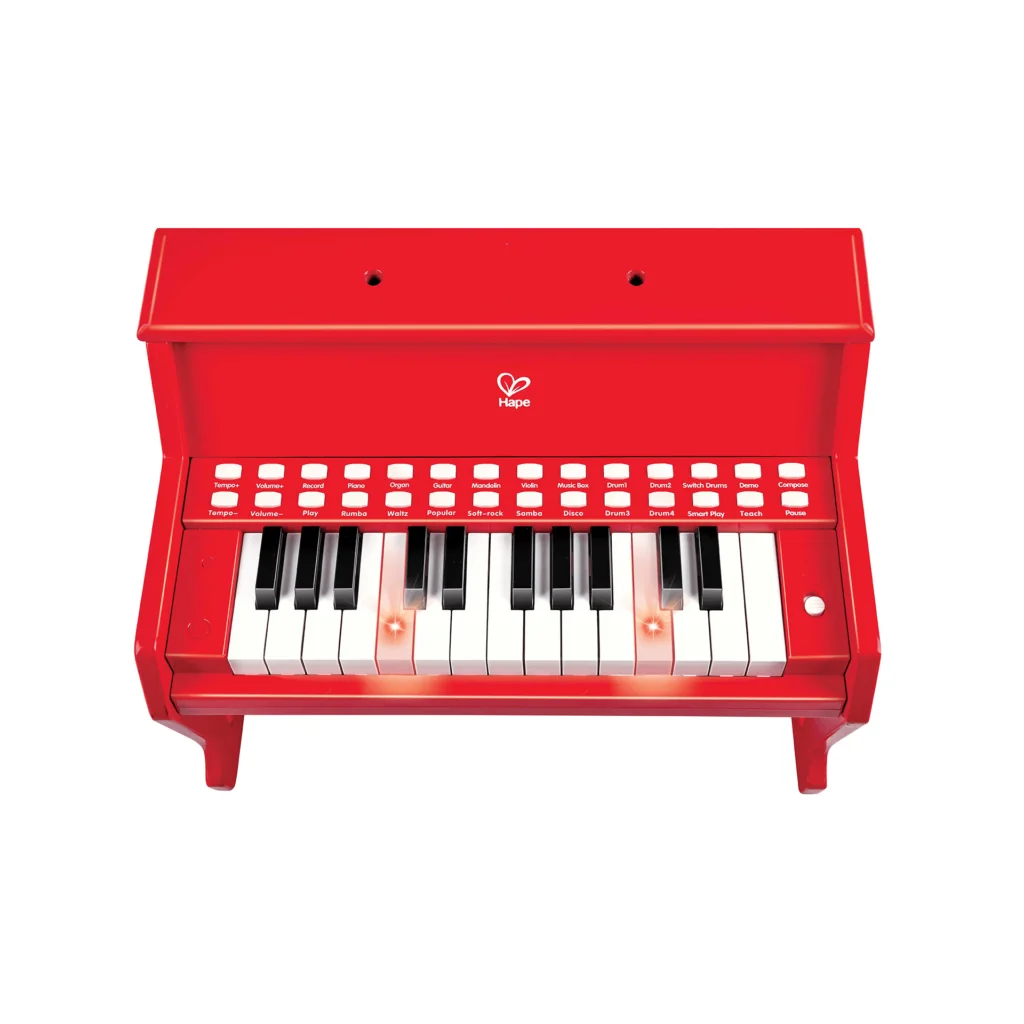 Jucarie din lemn - Pian rosu - invat sa cant cu lumini - Instrumente muzicale Hape 4