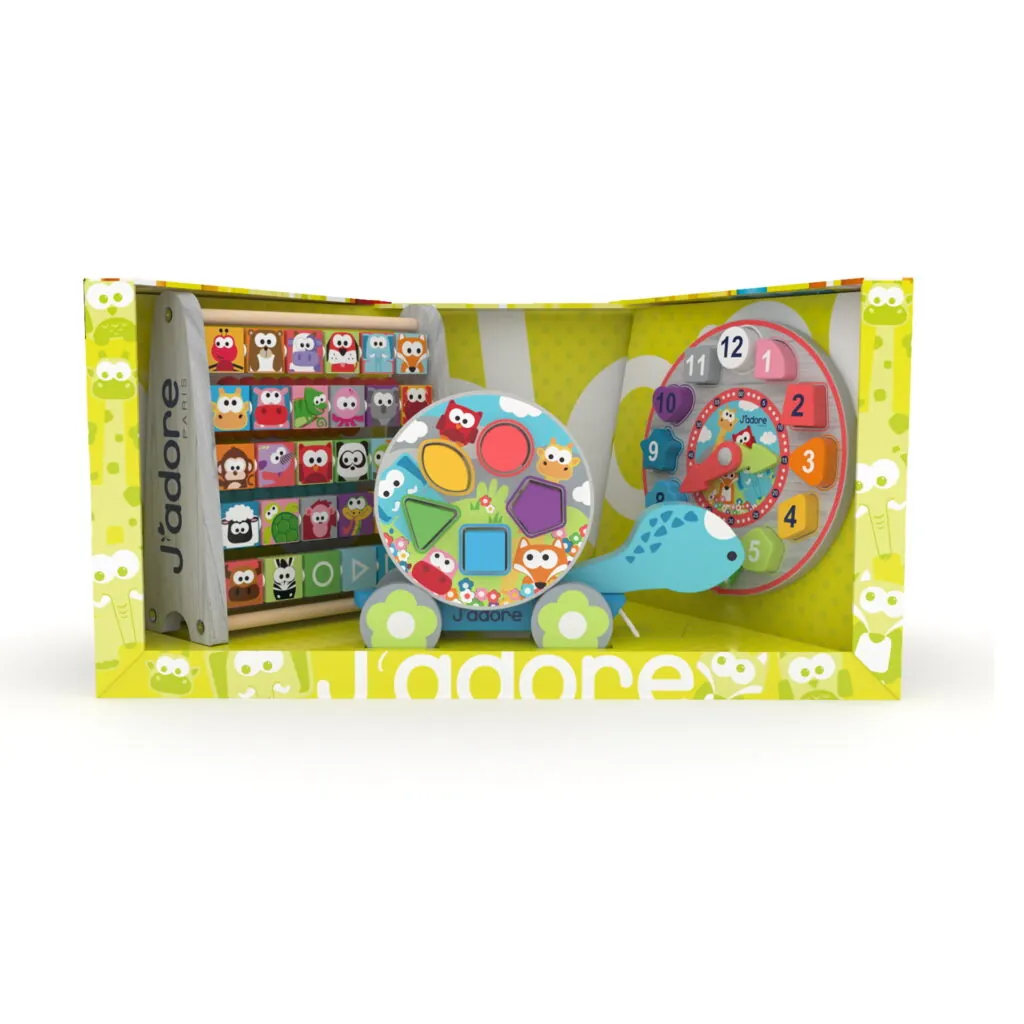 Jucarie din lemn - Set 3 jucarii J'adore verde - Jocuri cu litere si cifre Hape