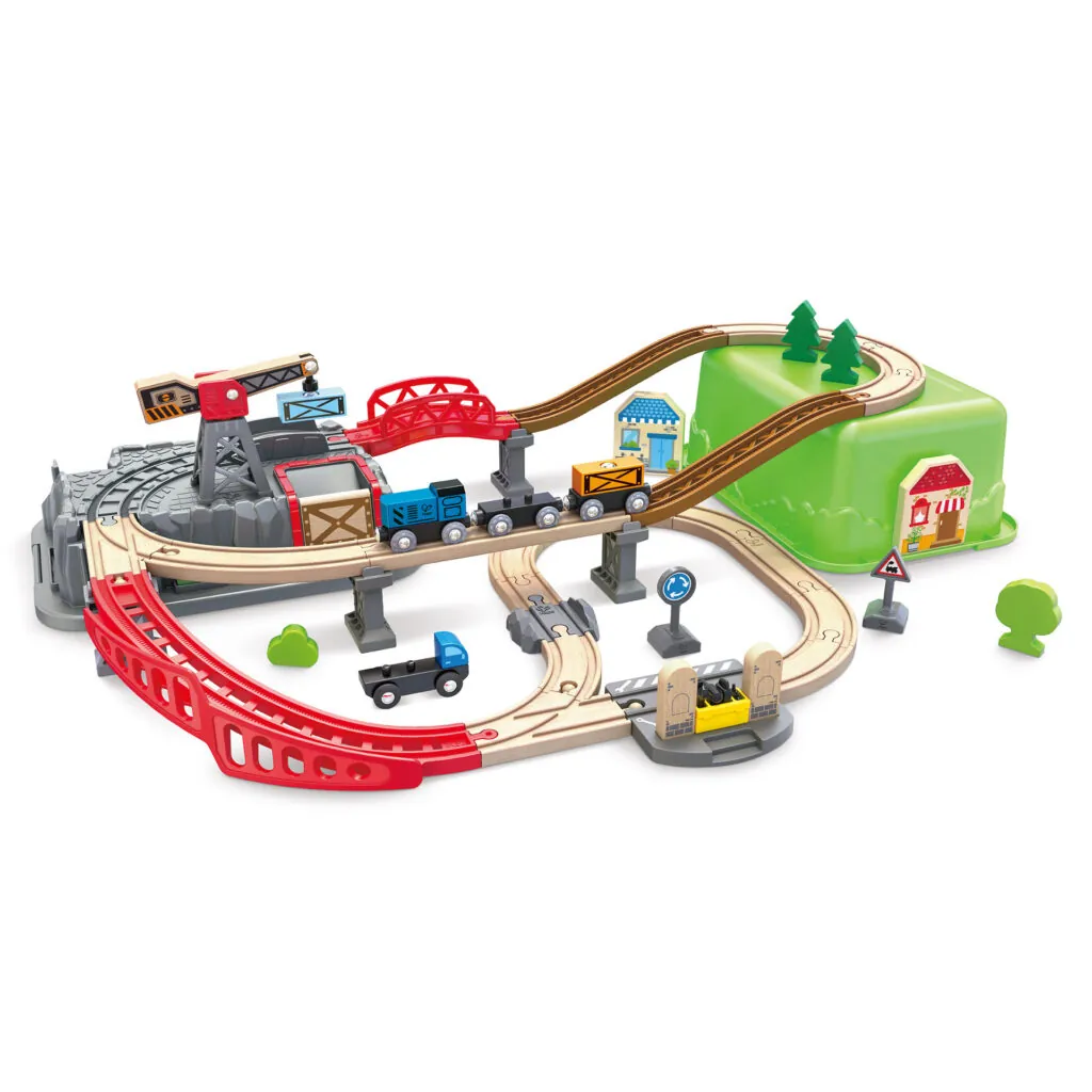 Jucarie din lemn - Set tren constructii (50 piese) - Jucarii trenuri si accesorii Hape