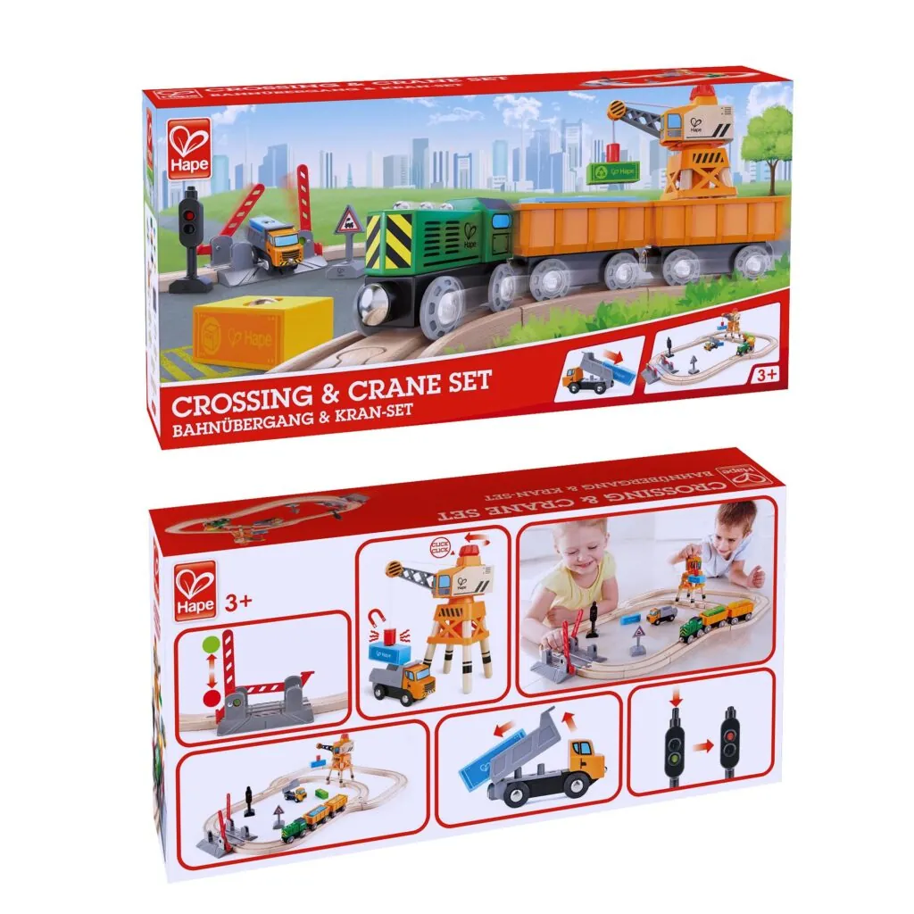 Jucarie din lemn - Set tren de marfa cu macara (34 piese) - Jucarii trenuri si accesorii Hape 4