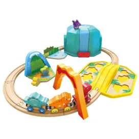 Jucarie din lemn - Set tren si dinozauri (27 piese) - Jucarii trenuri si accesorii Hape