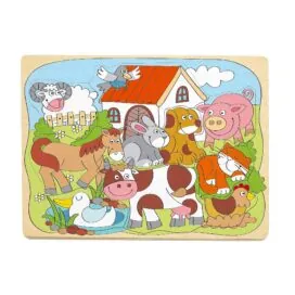 Puzzle din lemn - Animale de la ferma (10 piese) - Puzzle Woodyland