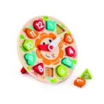 Puzzle din lemn cu ceas de jucarie pentru copii - Jocuri cu litere si cifre Hape