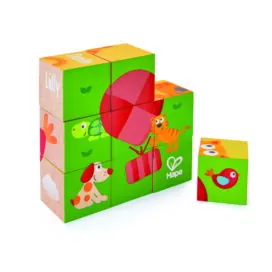 Puzzle din lemn cuburi - Animale 3 x 3 - Puzzle Hape