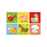 Puzzle din lemn cuburi - Animale de la ferma 3 x 3 - Puzzle Hape 2
