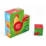Puzzle din lemn cuburi - Animale de la ferma 3 x 3 - Puzzle Hape