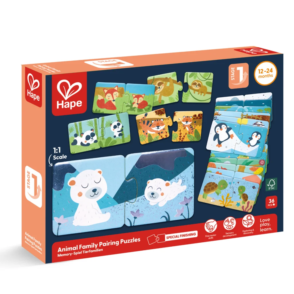 Puzzle potriveste perechea - Animale si pui (36 piese) - Branduri Hape
