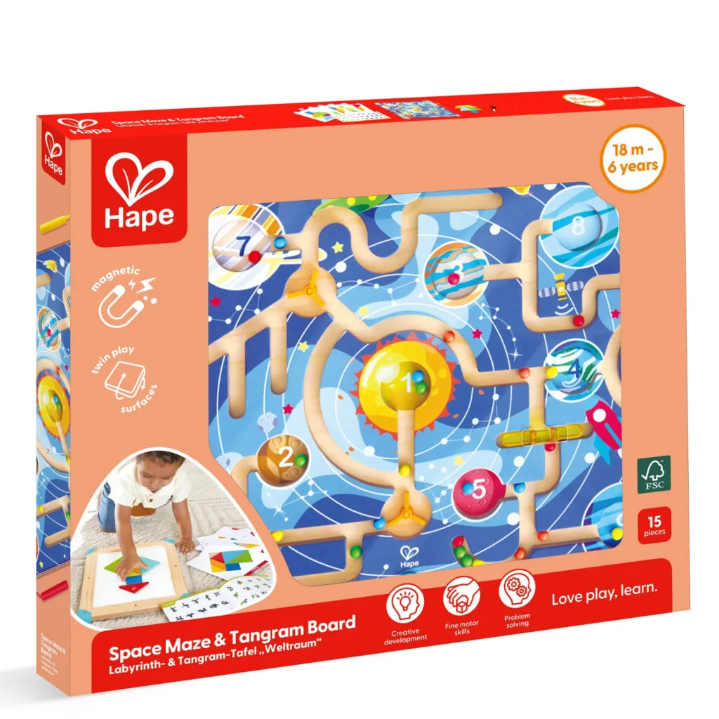 Jucarie din lemn - 2 in 1 Space Maze & Tangram Board - Branduri Hape