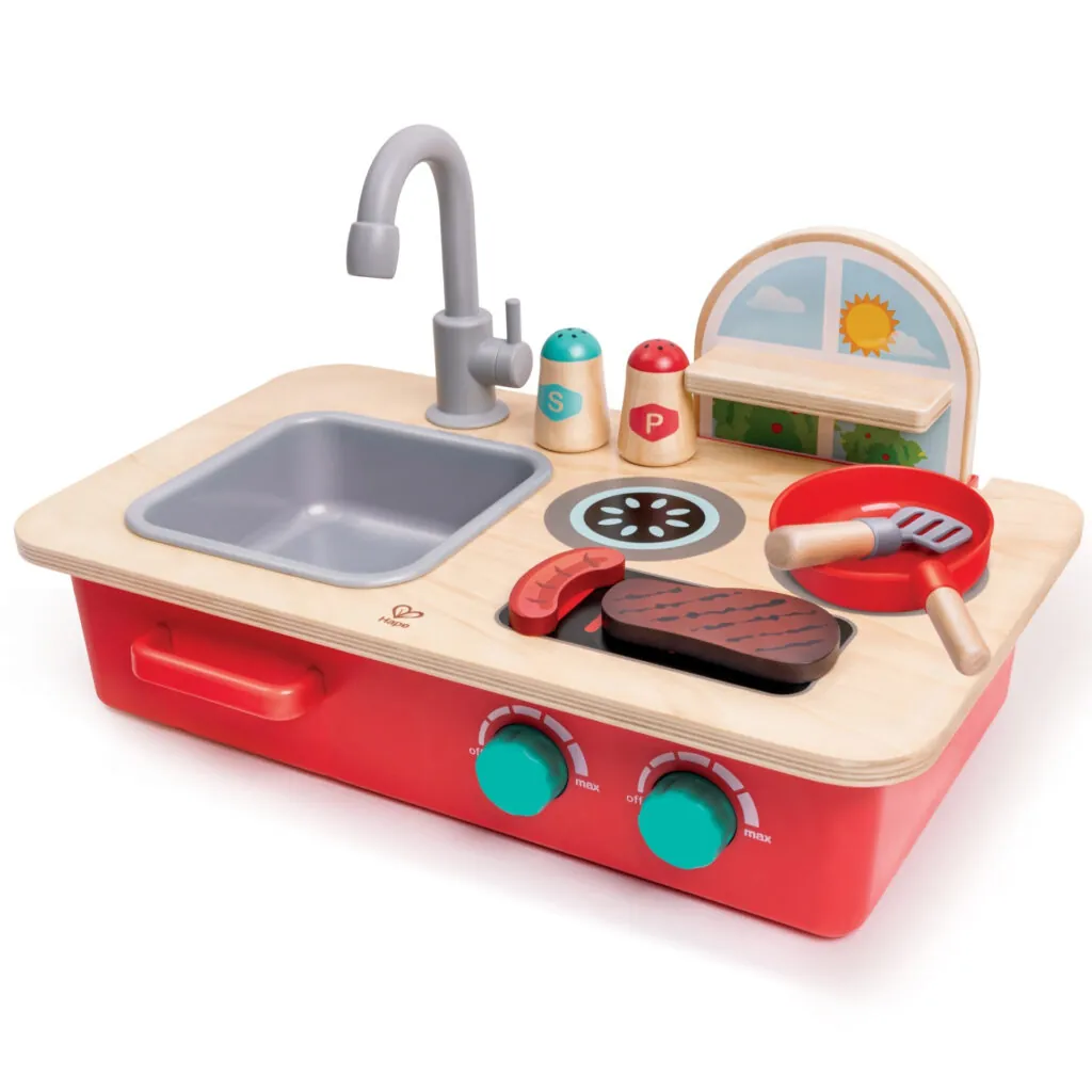 Jucarie din lemn - Mini bucatarie cu chiuveta (7 piese) - Jucarii accesorii bucatarie Hape