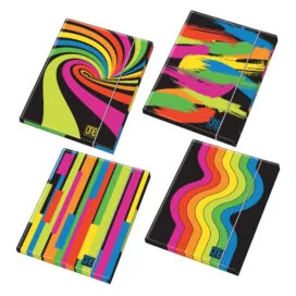 Dosar A4 cu elastic din carton lucios plastificat - One Color Black & Fluo (26×35 cm) - Rechizite Blasetti