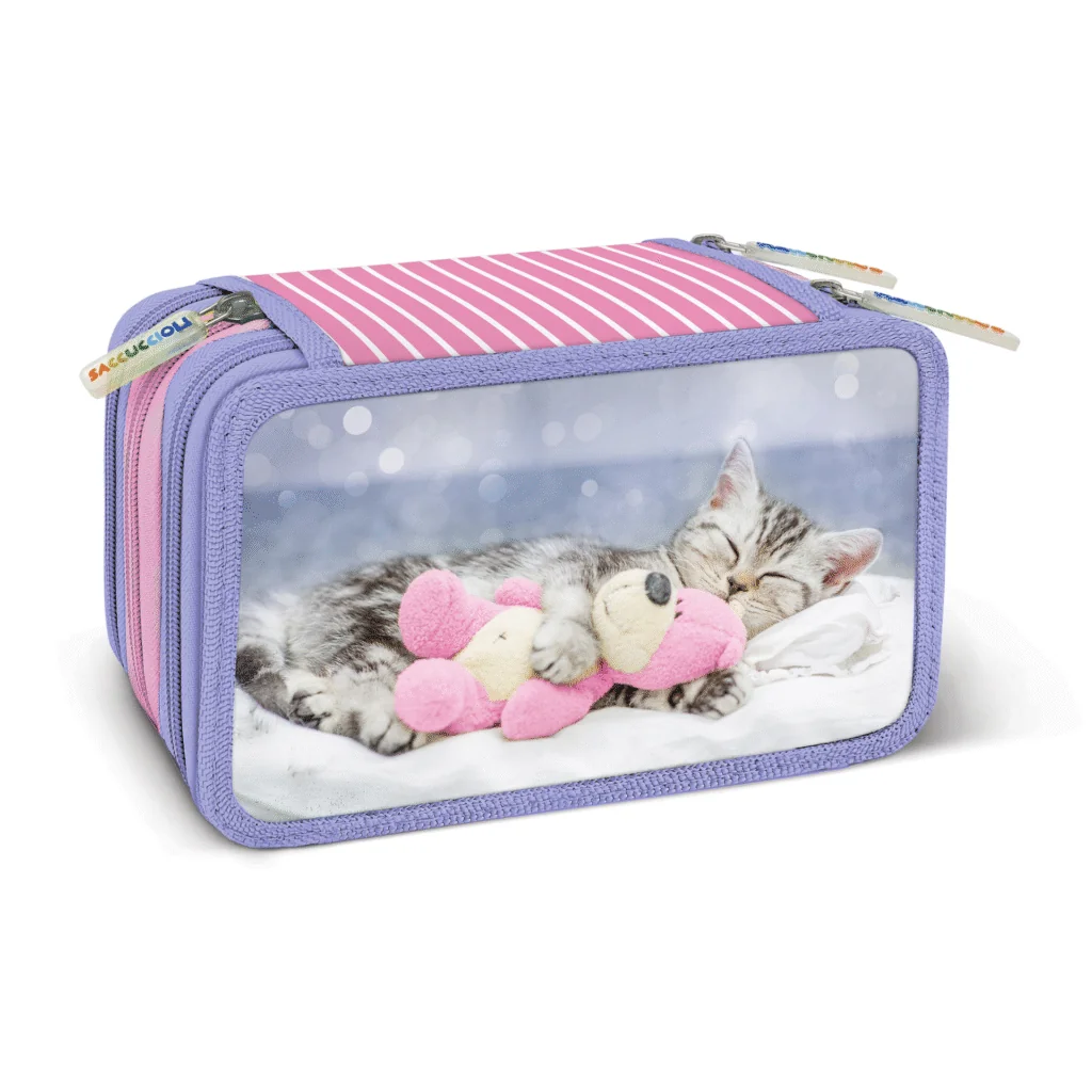 Penar echipat - Animale cu 3 fermoare (18 markere si 18 creioane colorate) - 13 x 20 x 6.5 cm (12 buc/display) - Branduri Lebez 3