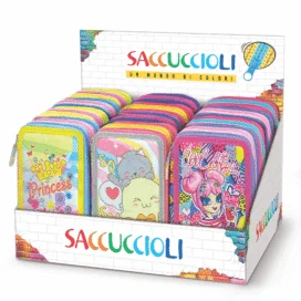 Penar echipat - Colectia pentru fete cu 3 fermoare (18 markere si 18 creioane colorate) - 13 x 20 x 6.5 cm (12buc/display) - Branduri Lebez