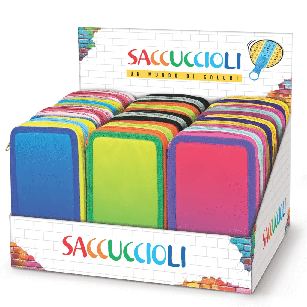 Penar echipat - Color Block cu 3 fermoare (18 markere si 12 creioane colorate) - 13 x 20 x 6.5 cm (12 buc/display) - Branduri Lebez